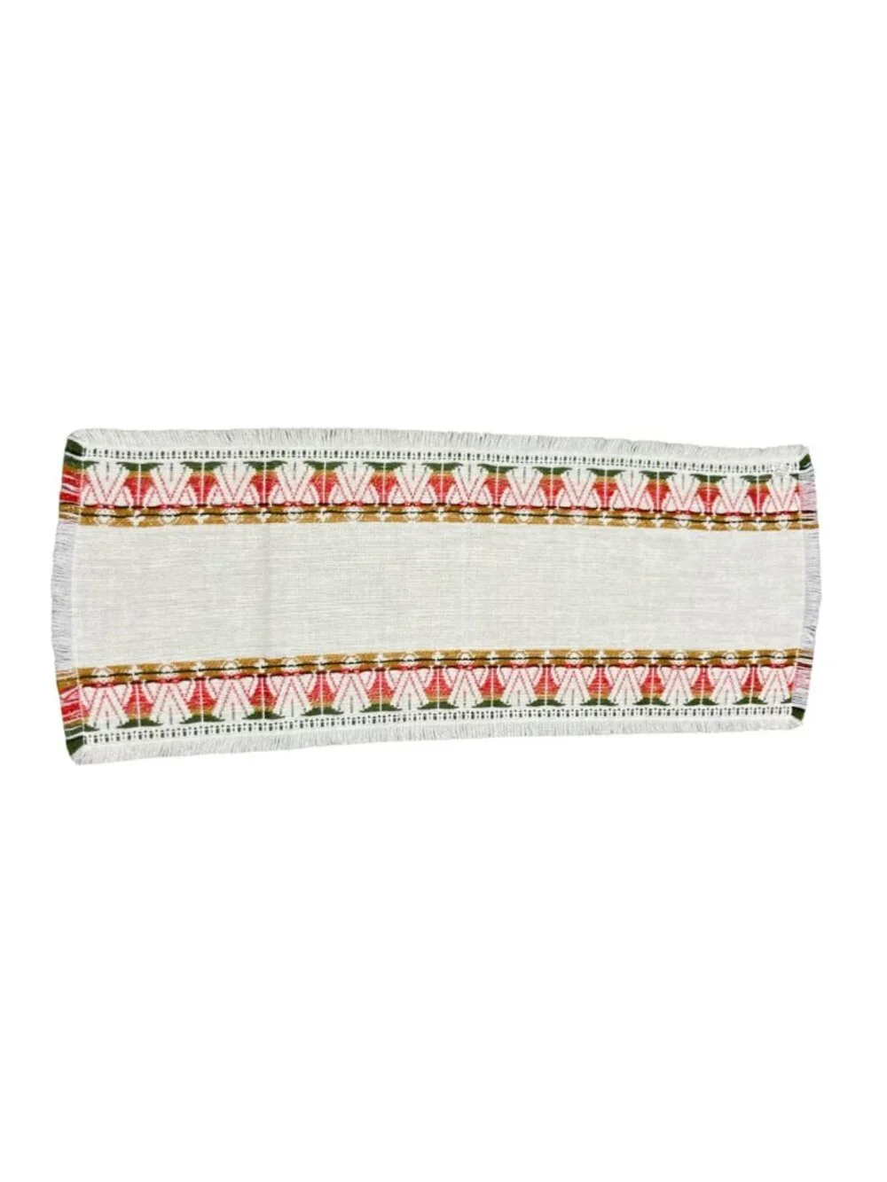 Vintage Handwoven Table Runner With Red & Green Angel Motif 40